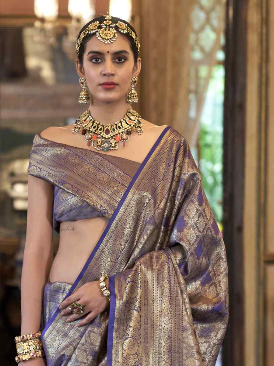 Purple Pure Tissue Dharmavaram Silk Handwoven Party Bridal Reception Festival Wedding Fancy Heavy Border Saree