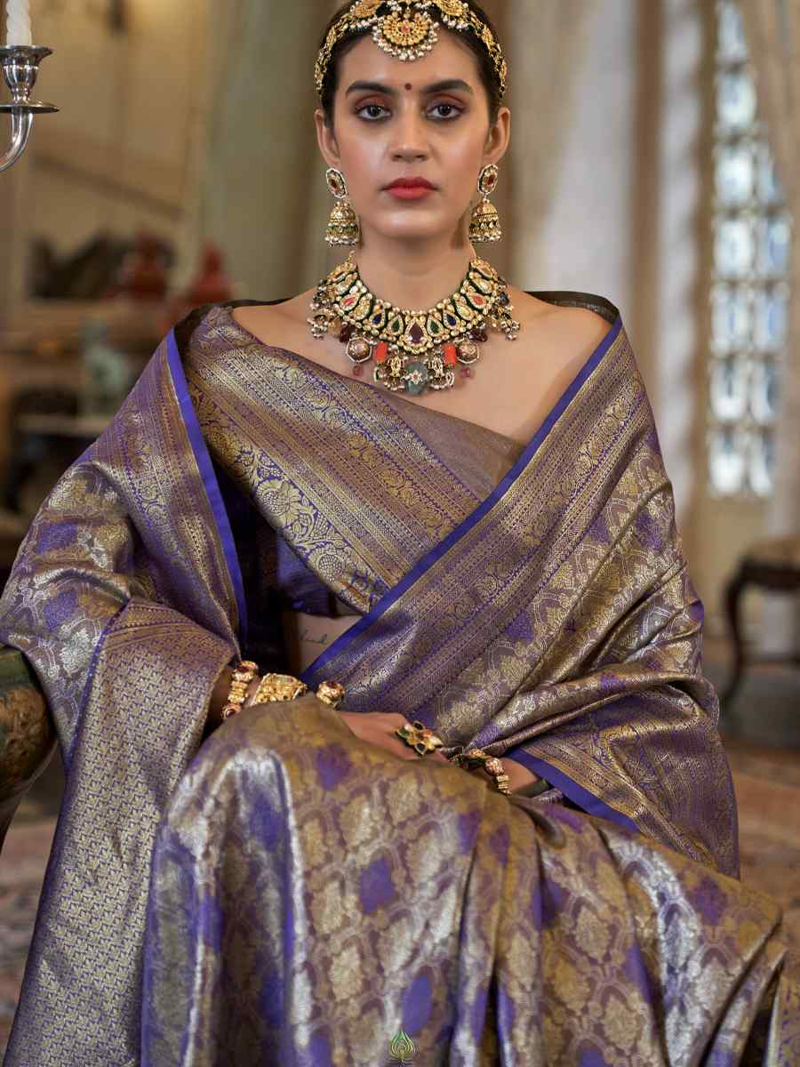 Purple Pure Tissue Dharmavaram Silk Handwoven Party Bridal Reception Festival Wedding Fancy Heavy Border Saree