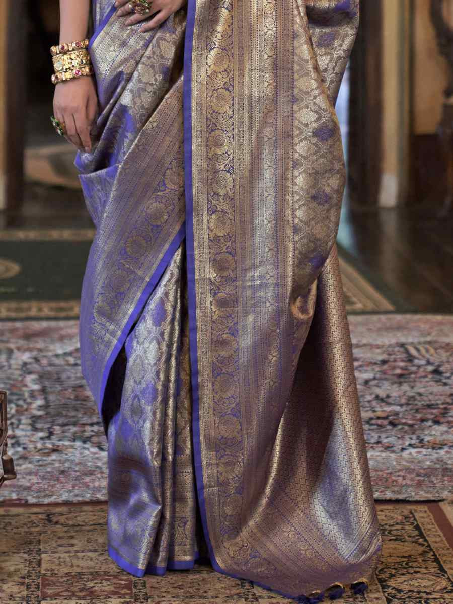 Purple Pure Tissue Dharmavaram Silk Handwoven Party Bridal Reception Festival Wedding Fancy Heavy Border Saree