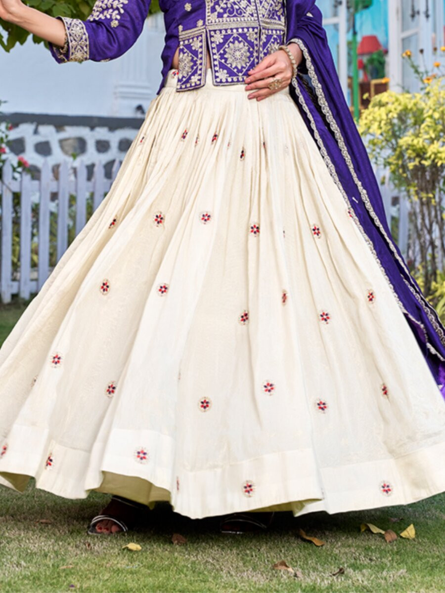 Purple Pure Vichitra Embroidery Wedding Party Festival Traditional Lehenga Choli