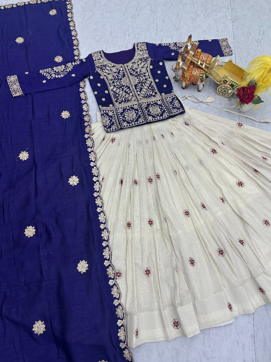 Purple Pure Vichitra Embroidery Wedding Party Festival Traditional Lehenga Choli