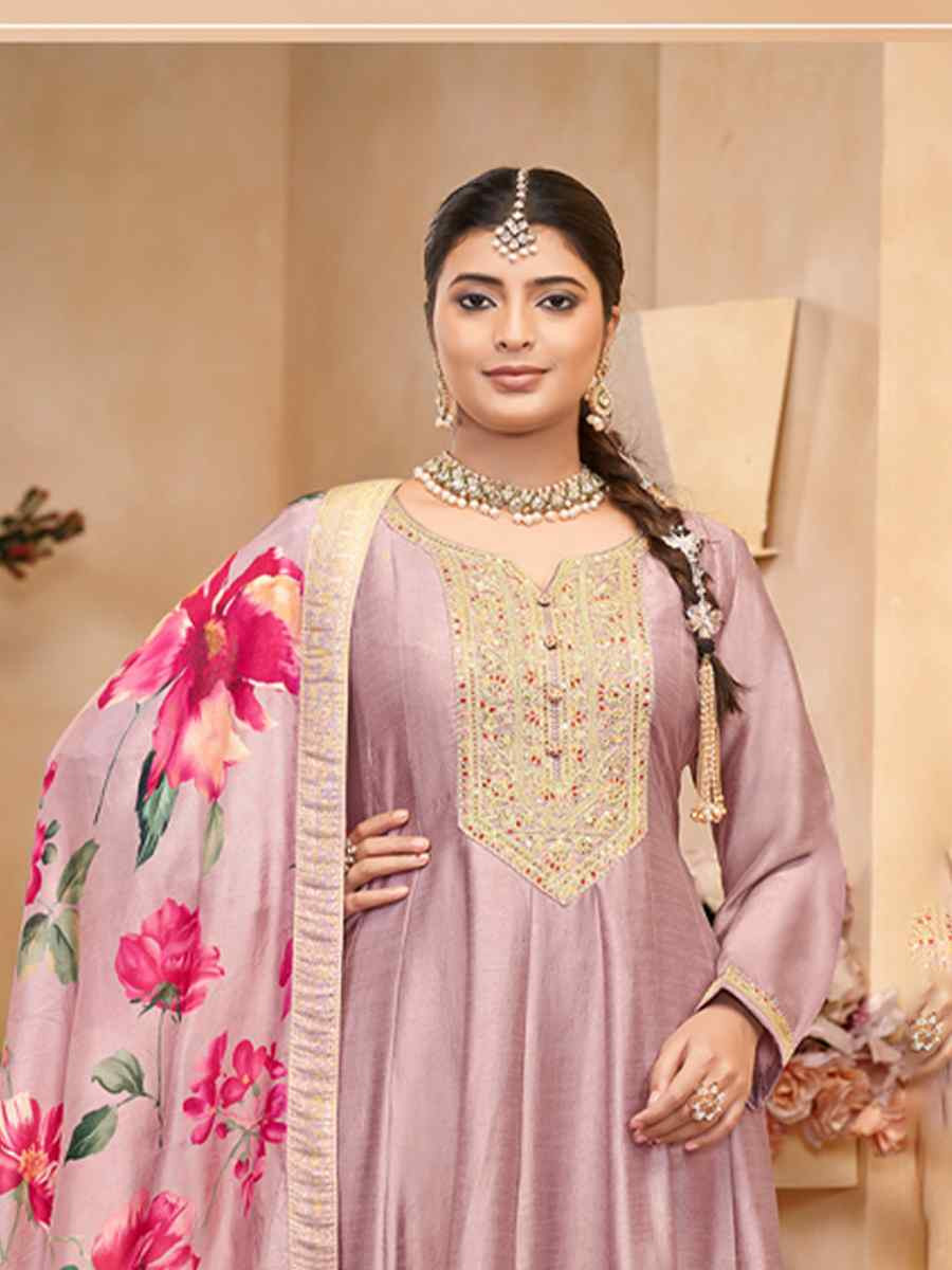 Purple Pure Vichitra Silk Embroidered Festival Casual Anarkali Salwar Kameez