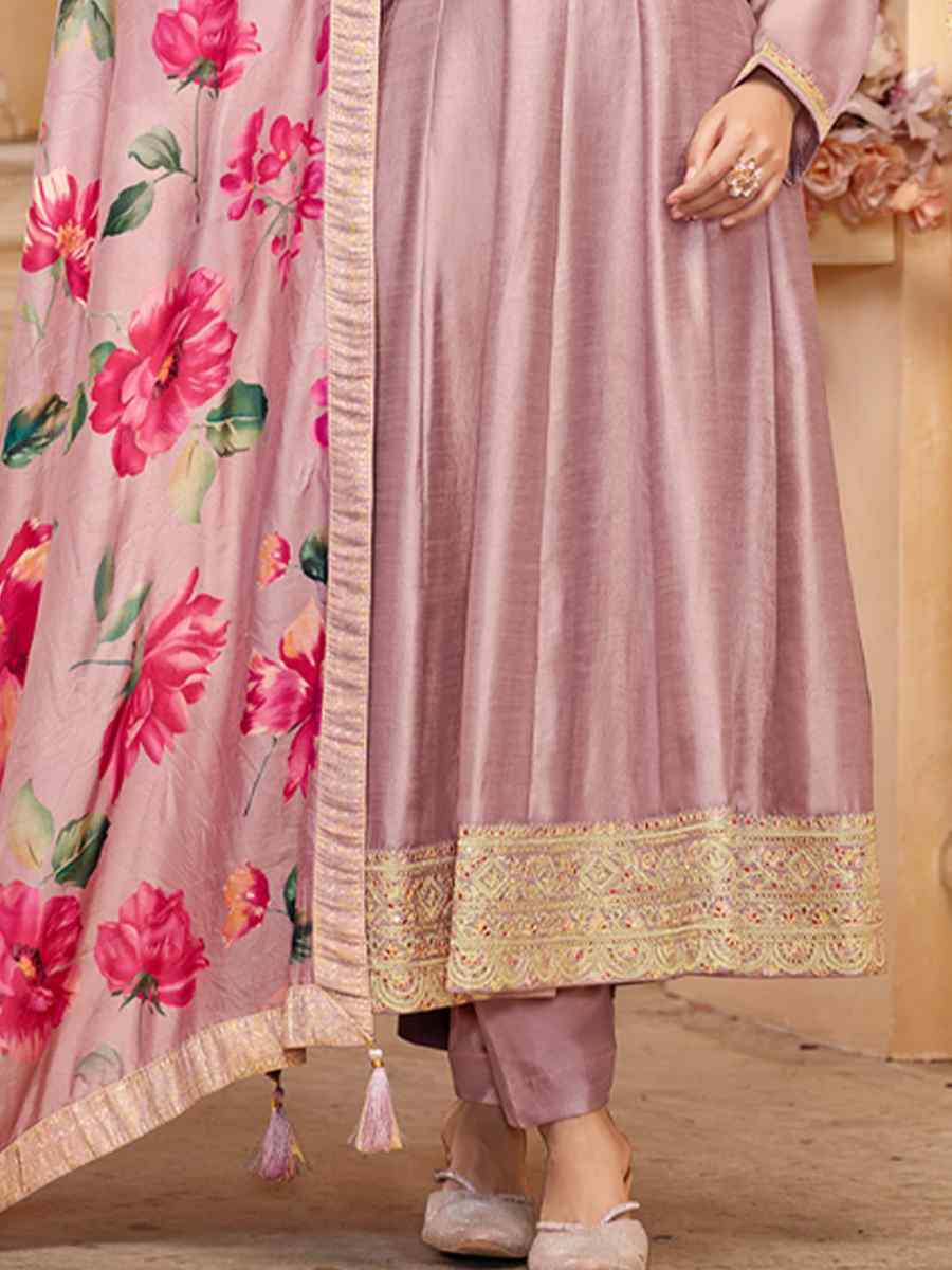 Purple Pure Vichitra Silk Embroidered Festival Casual Anarkali Salwar Kameez