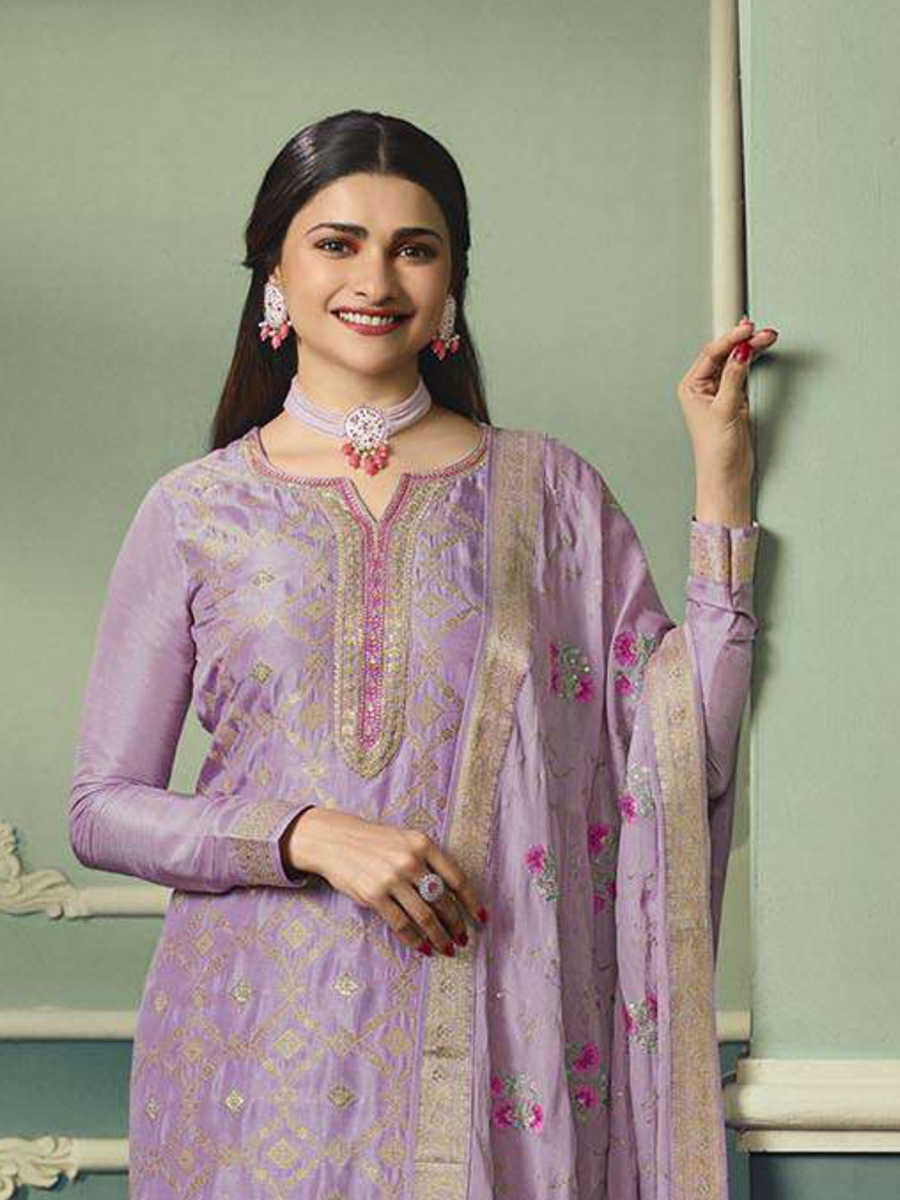 Purple Pure Viscose Jacquard Embroidered Festival Mehendi Pant Bollywood Style Salwar Kameez
