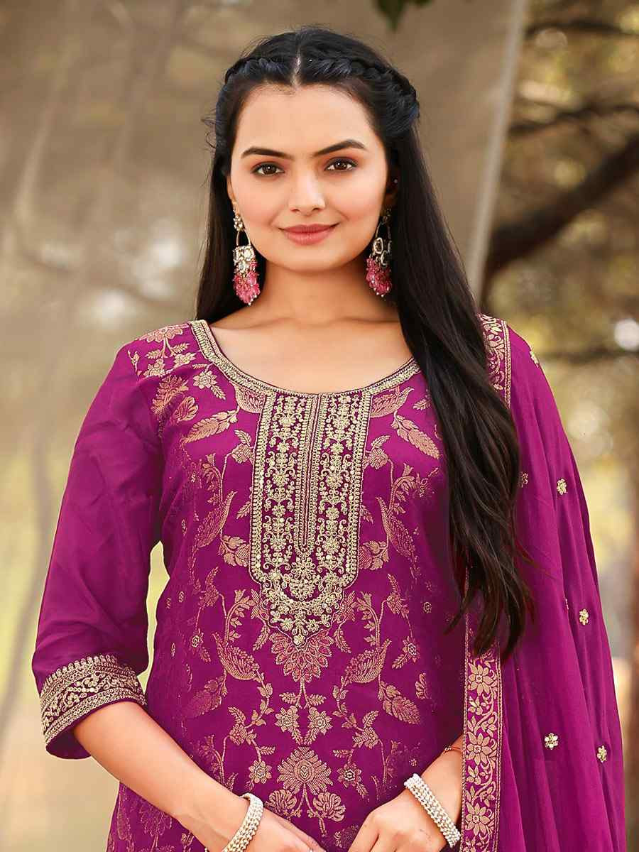 Purple Pure Viscose Jacquard Embroidery Party Wedding Festival Casual Ready Pant Salwar Kameez