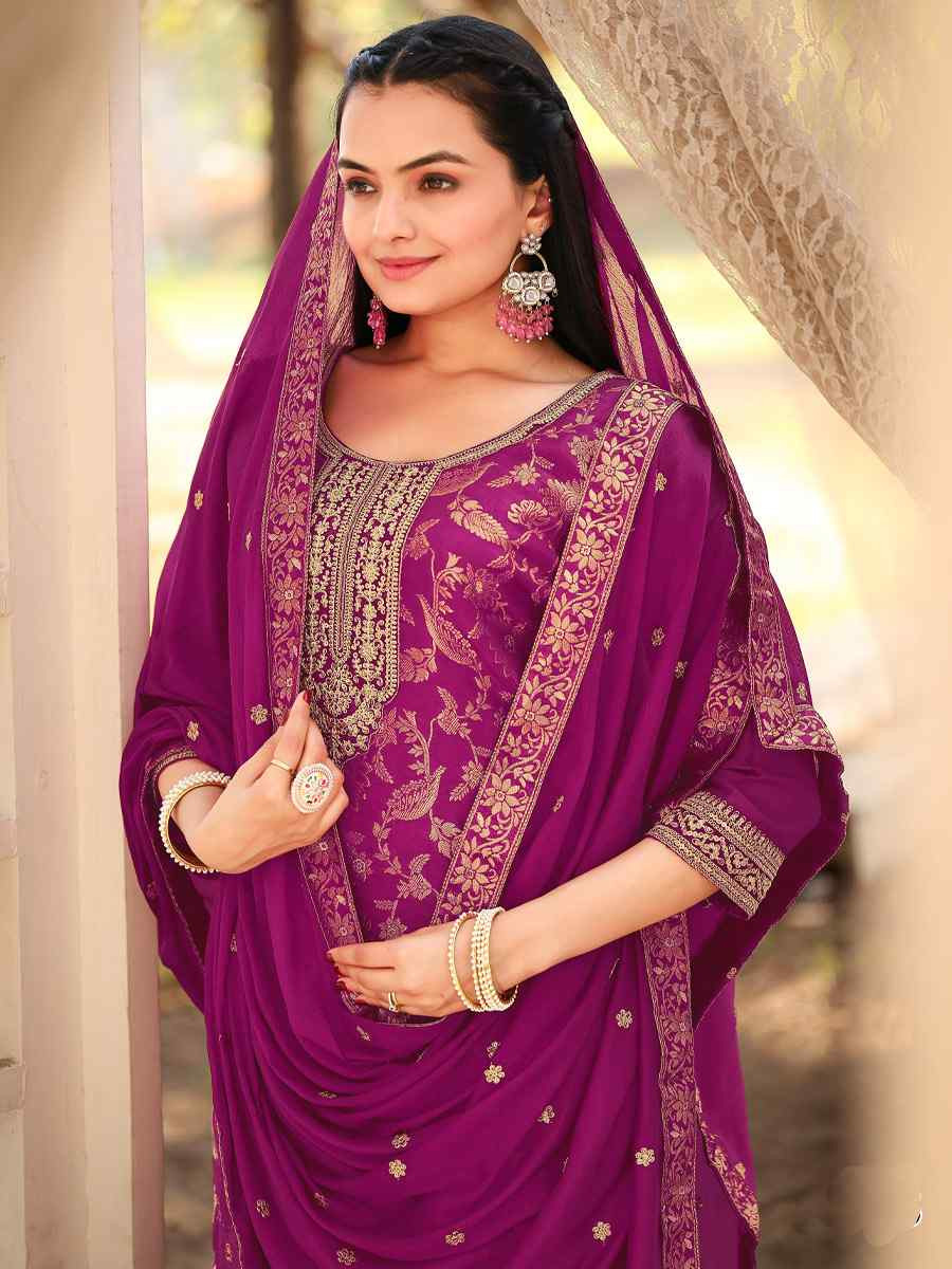 Purple Pure Viscose Jacquard Embroidery Party Wedding Festival Casual Ready Pant Salwar Kameez