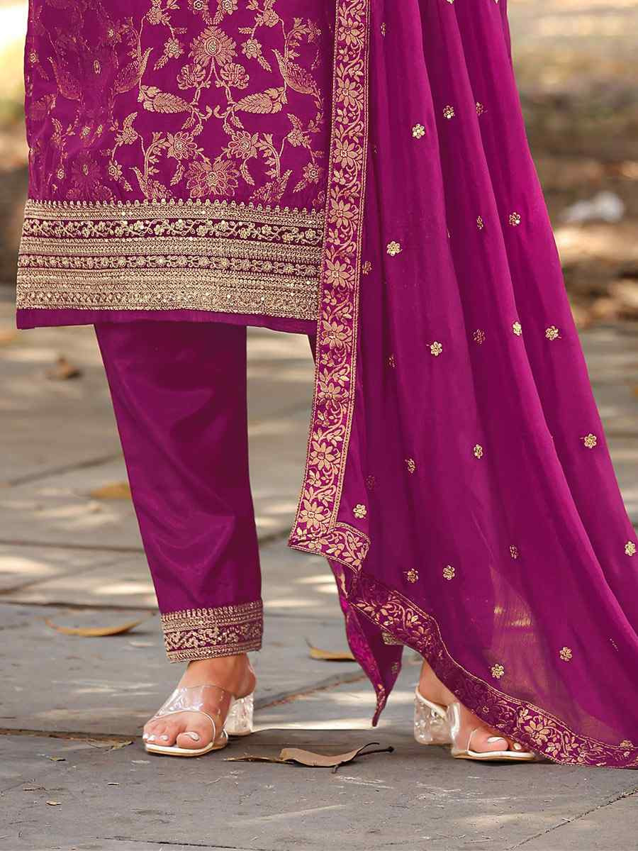 Purple Pure Viscose Jacquard Embroidery Party Wedding Festival Casual Ready Pant Salwar Kameez