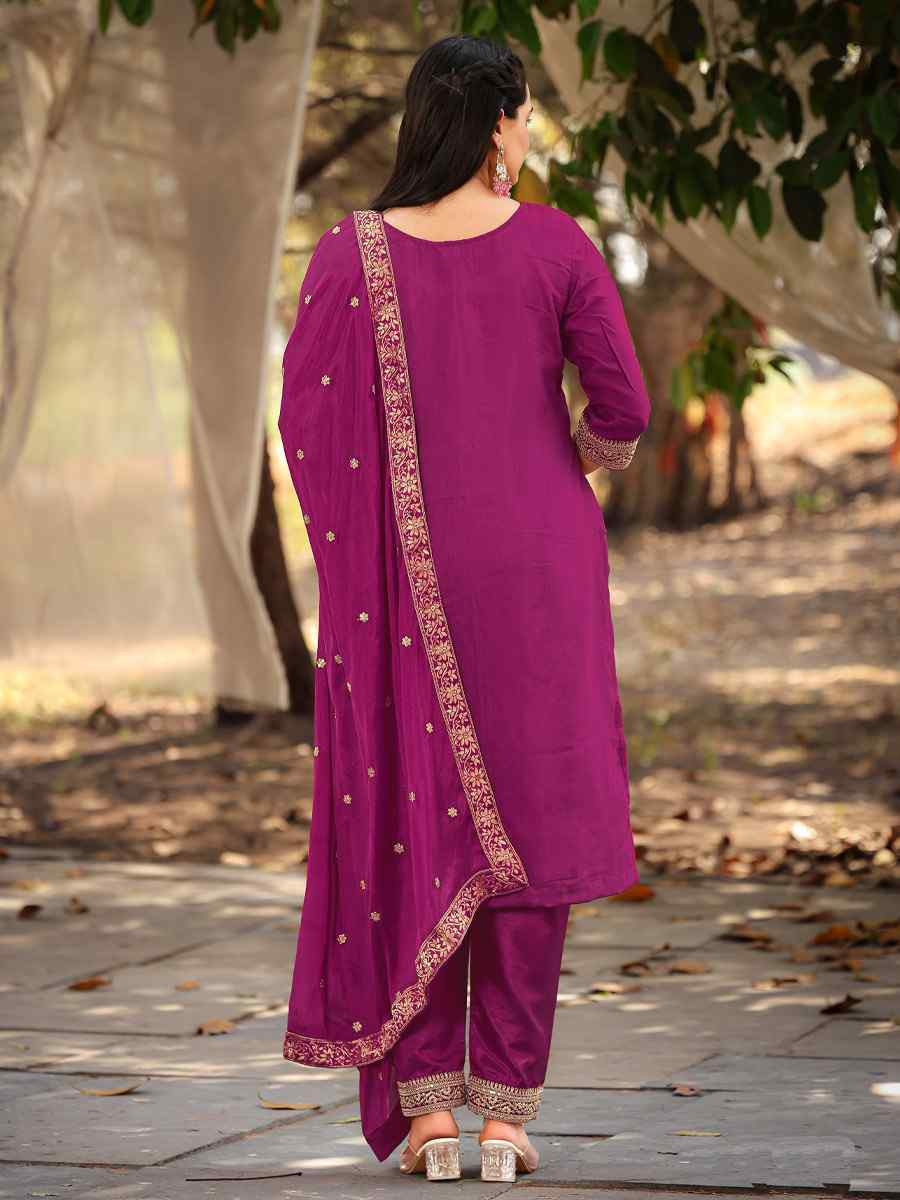 Purple Pure Viscose Jacquard Embroidery Party Wedding Festival Casual Ready Pant Salwar Kameez