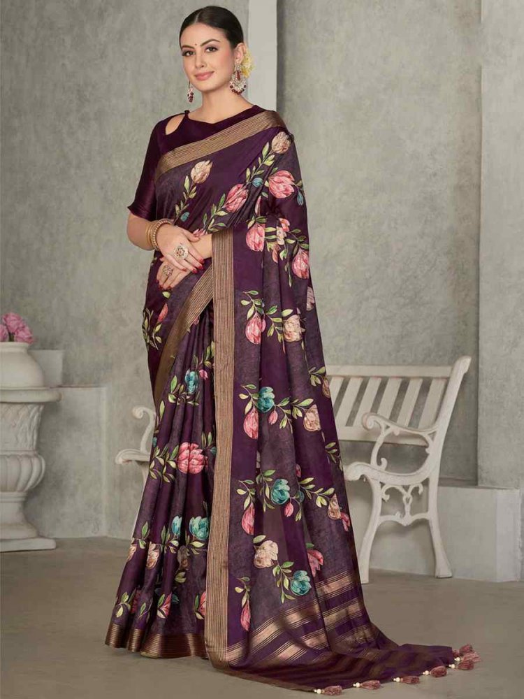 Purple Rangkat Tussar Silk Embroidered Party Festival Classic Style Saree