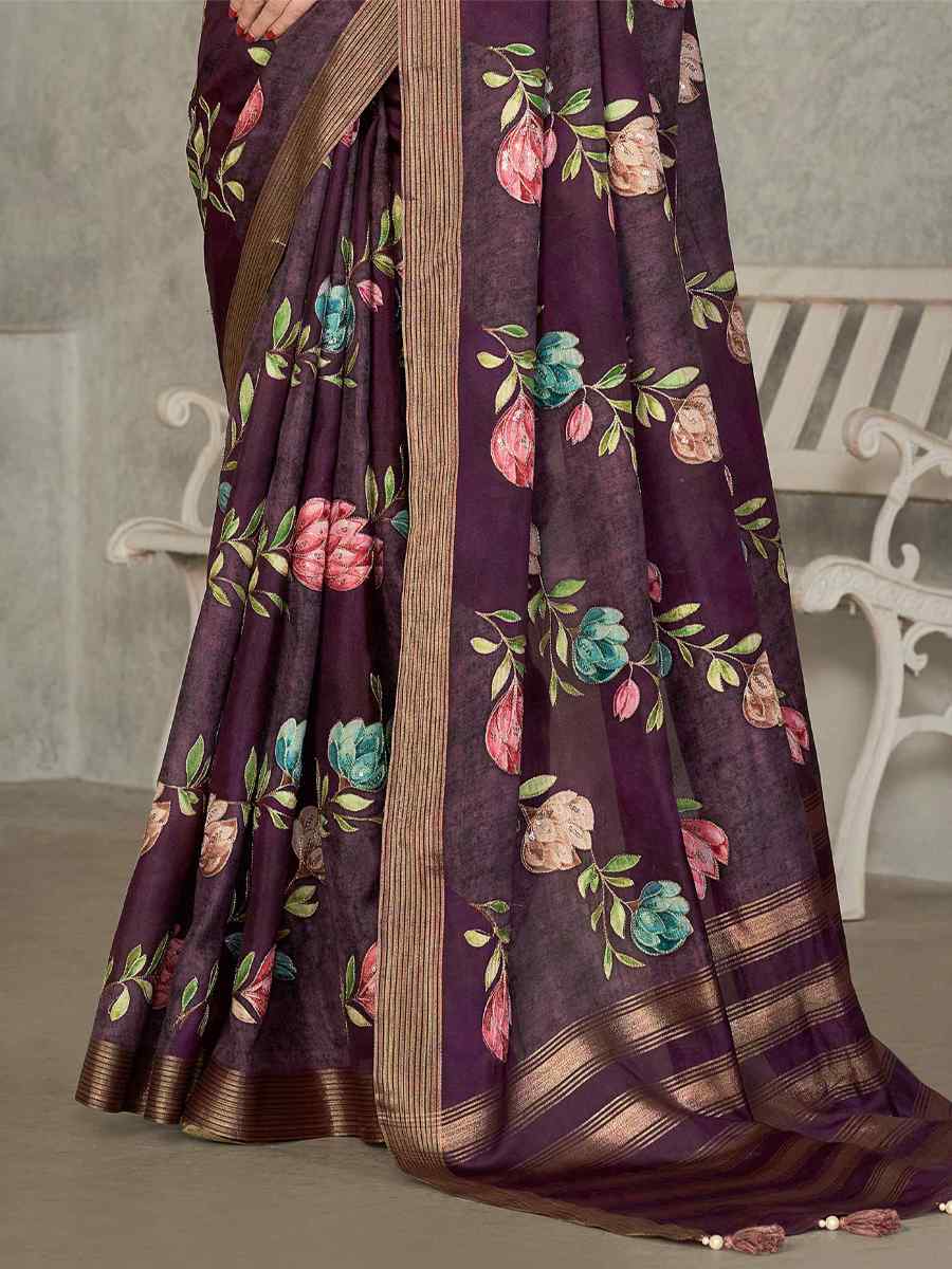 Purple Rangkat Tussar Silk Embroidered Party Festival Classic Style Saree