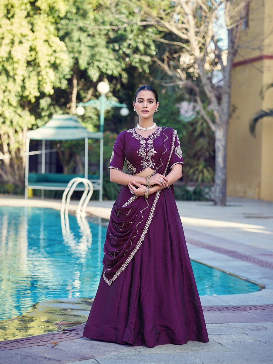 Purple Rangoli Crush Silk Embroidery Sequins Wedding Reception Party Wear Festival Circular Lehenga Choli