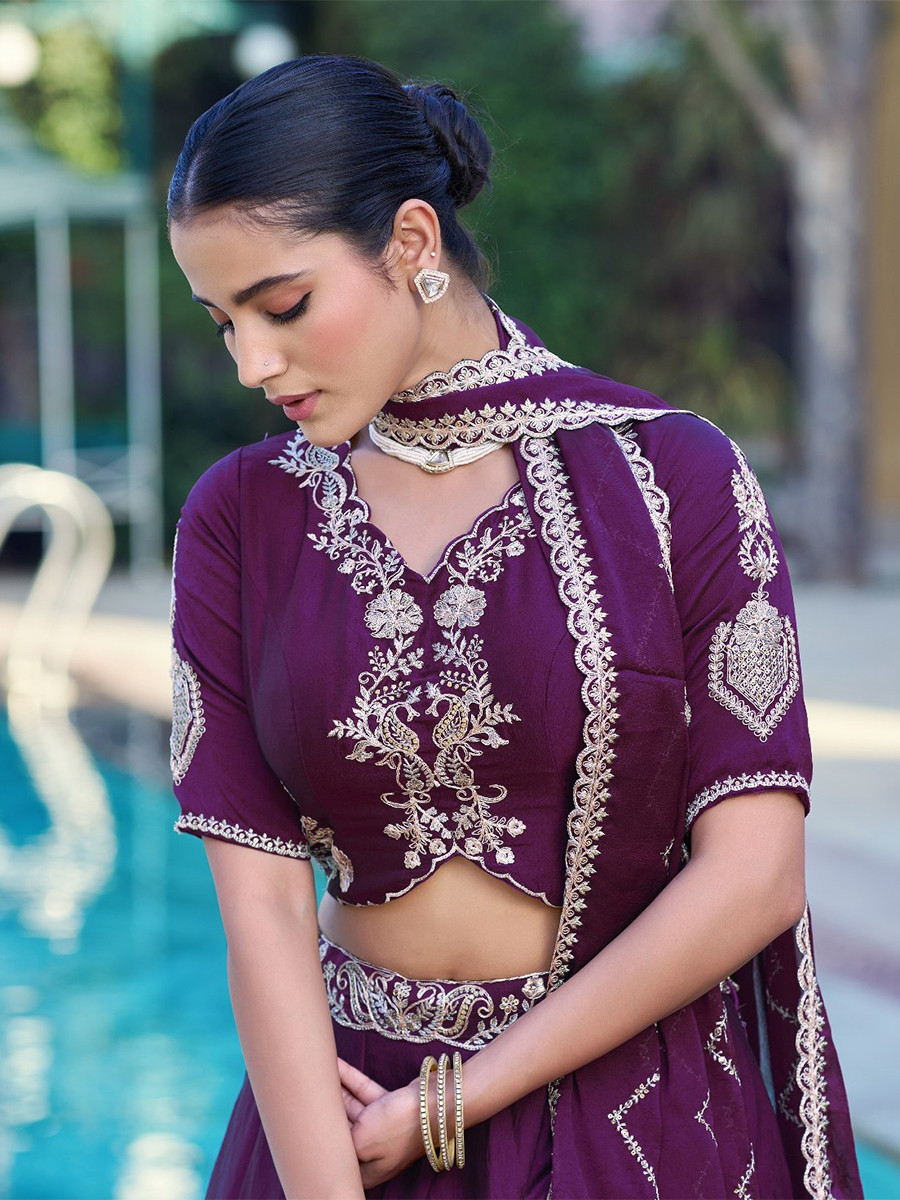Purple Rangoli Crush Silk Embroidery Sequins Wedding Reception Party Wear Festival Circular Lehenga Choli