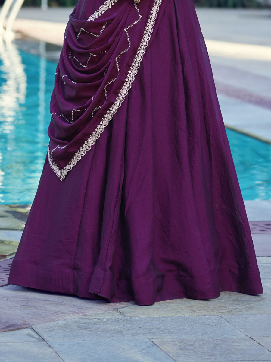 Purple Rangoli Crush Silk Embroidery Sequins Wedding Reception Party Wear Festival Circular Lehenga Choli