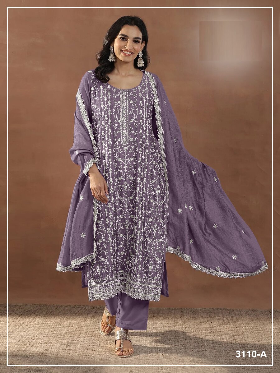 Purple Rangoli Crush Silk Embroidery Wedding Party Festival Casual Palazzo Pant Salwar Kameez