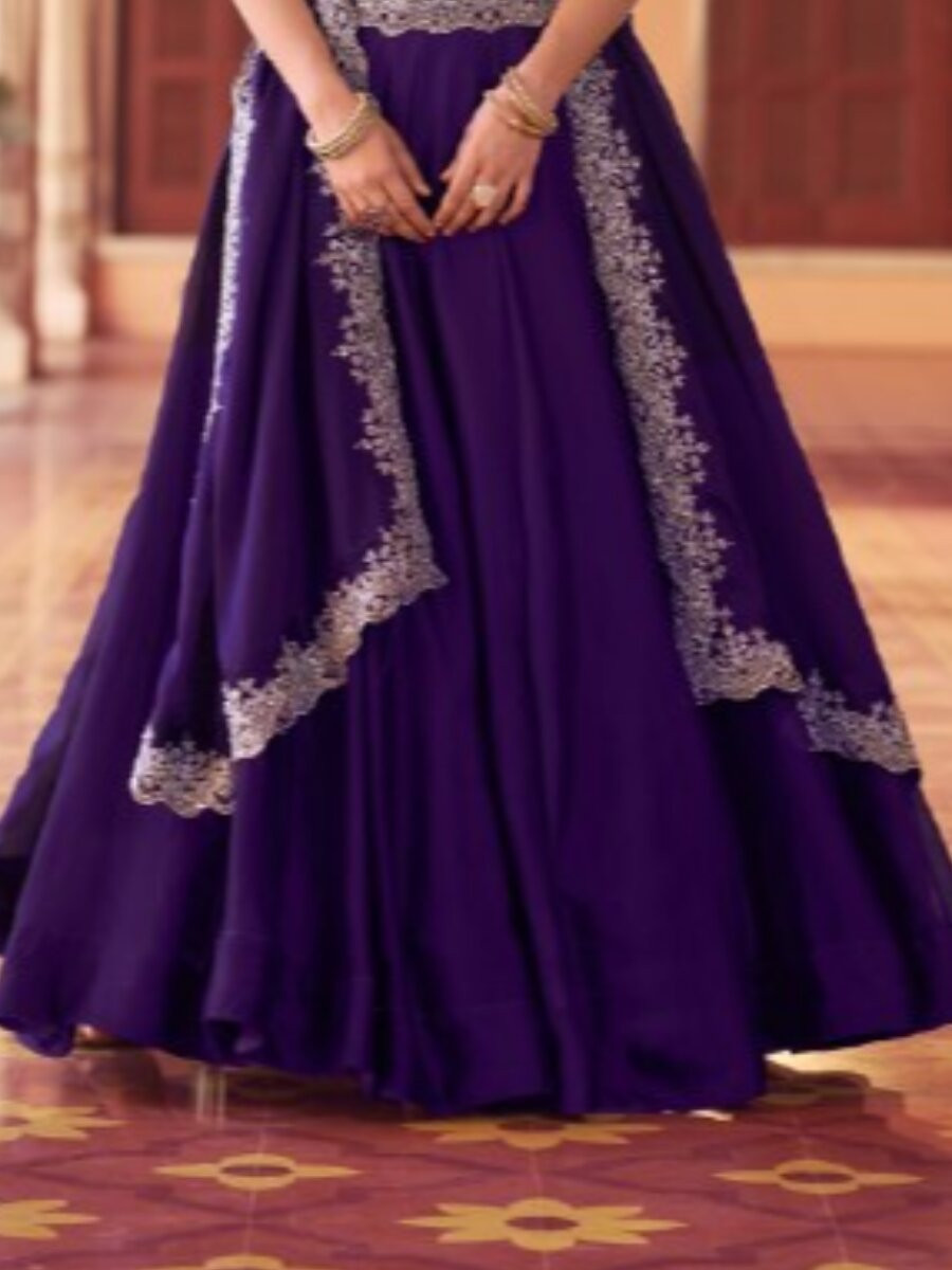 Purple Rangoli Silk Embroidery Sequins with Tube Beads Wedding Reception Party Festival Circular Lehenga Choli