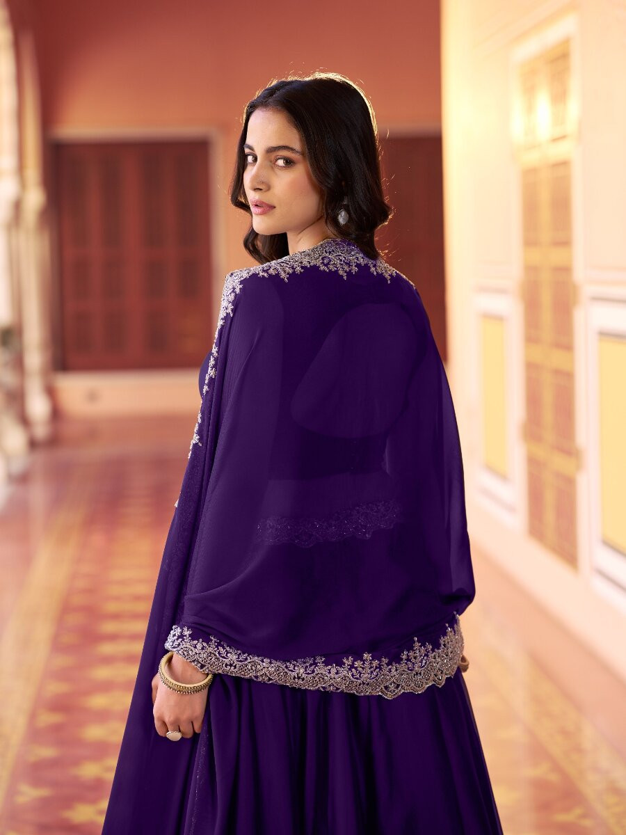 Purple Rangoli Silk Embroidery Sequins with Tube Beads Wedding Reception Party Festival Circular Lehenga Choli