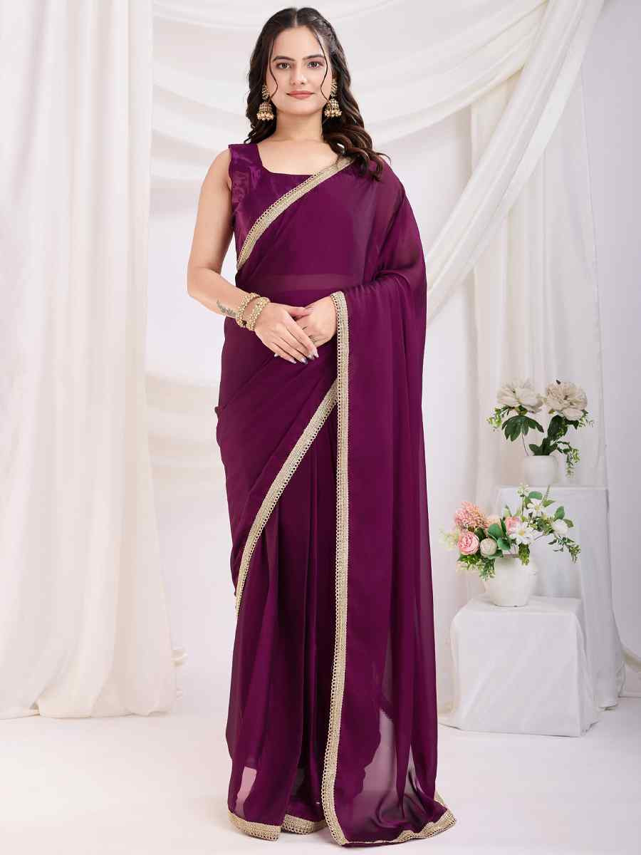Purple Rangoli Silk Solid Festival Wedding Fancy Heavy Border Saree