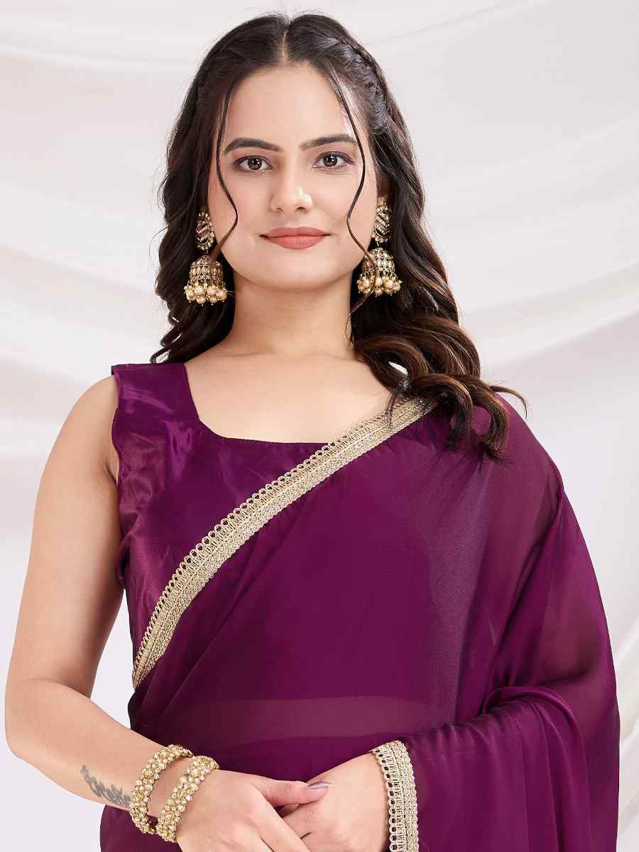 Purple Rangoli Silk Solid Festival Wedding Fancy Heavy Border Saree