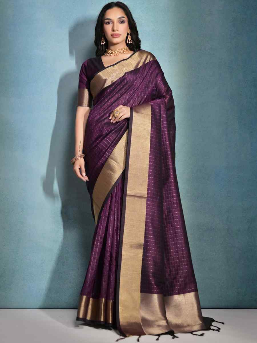 Purple Raw Silk Handwoven Festival Casual Heavy Border Saree