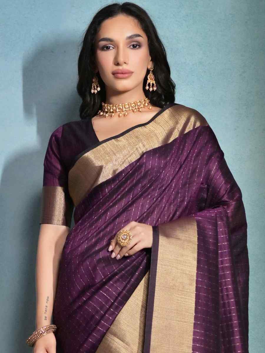 Purple Raw Silk Handwoven Festival Casual Heavy Border Saree