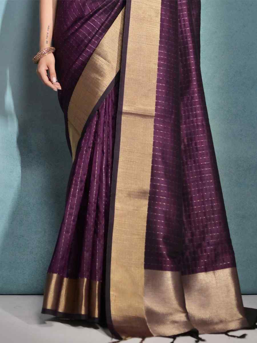 Purple Raw Silk Handwoven Festival Casual Heavy Border Saree