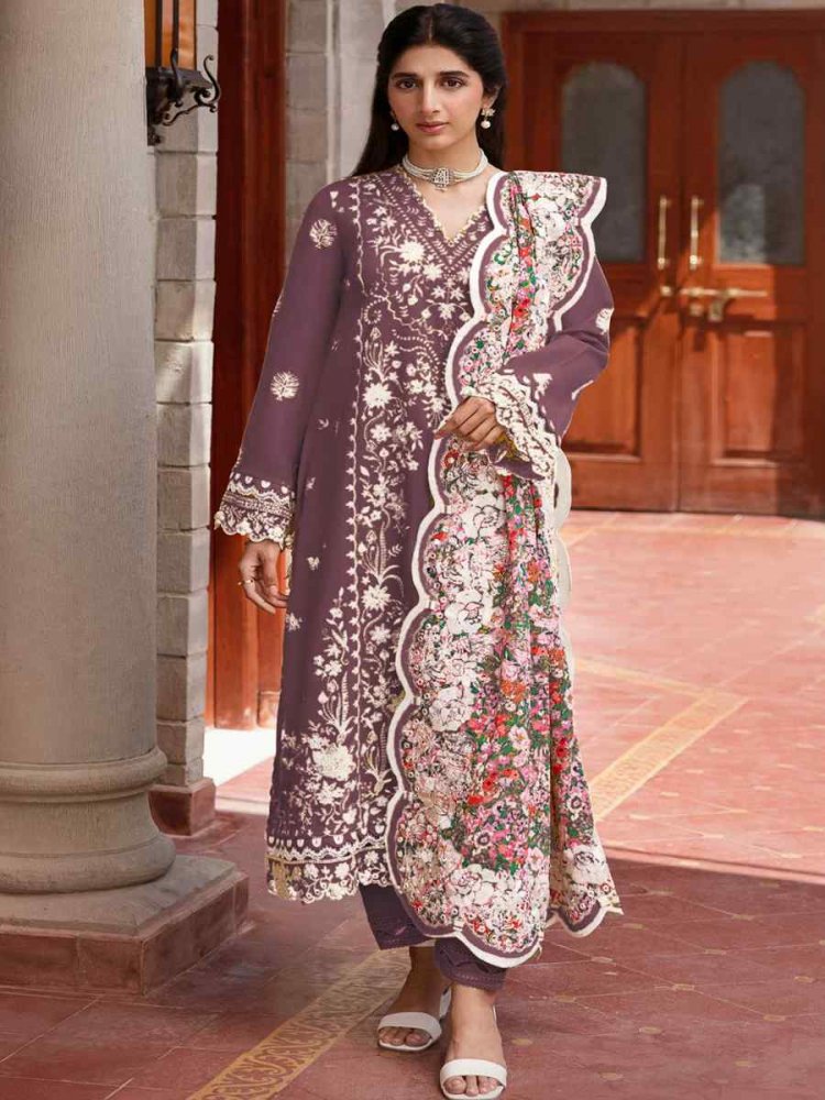 Purple Rayon Cotton Embroidered Festival Mehendi Pant Salwar Kameez