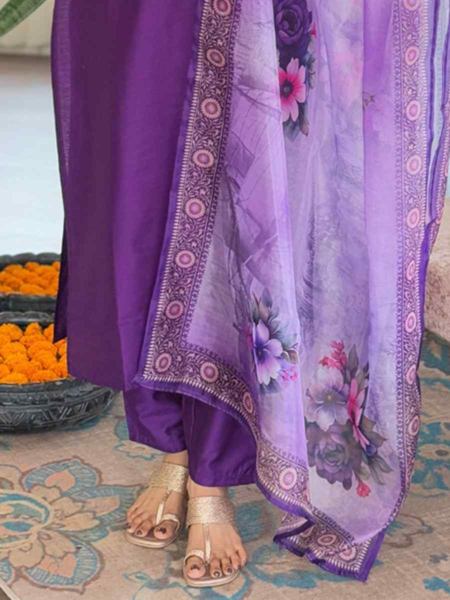 Purple Rayon Embroidery Party Wedding Festival Casual Ready Pant Salwar Kameez