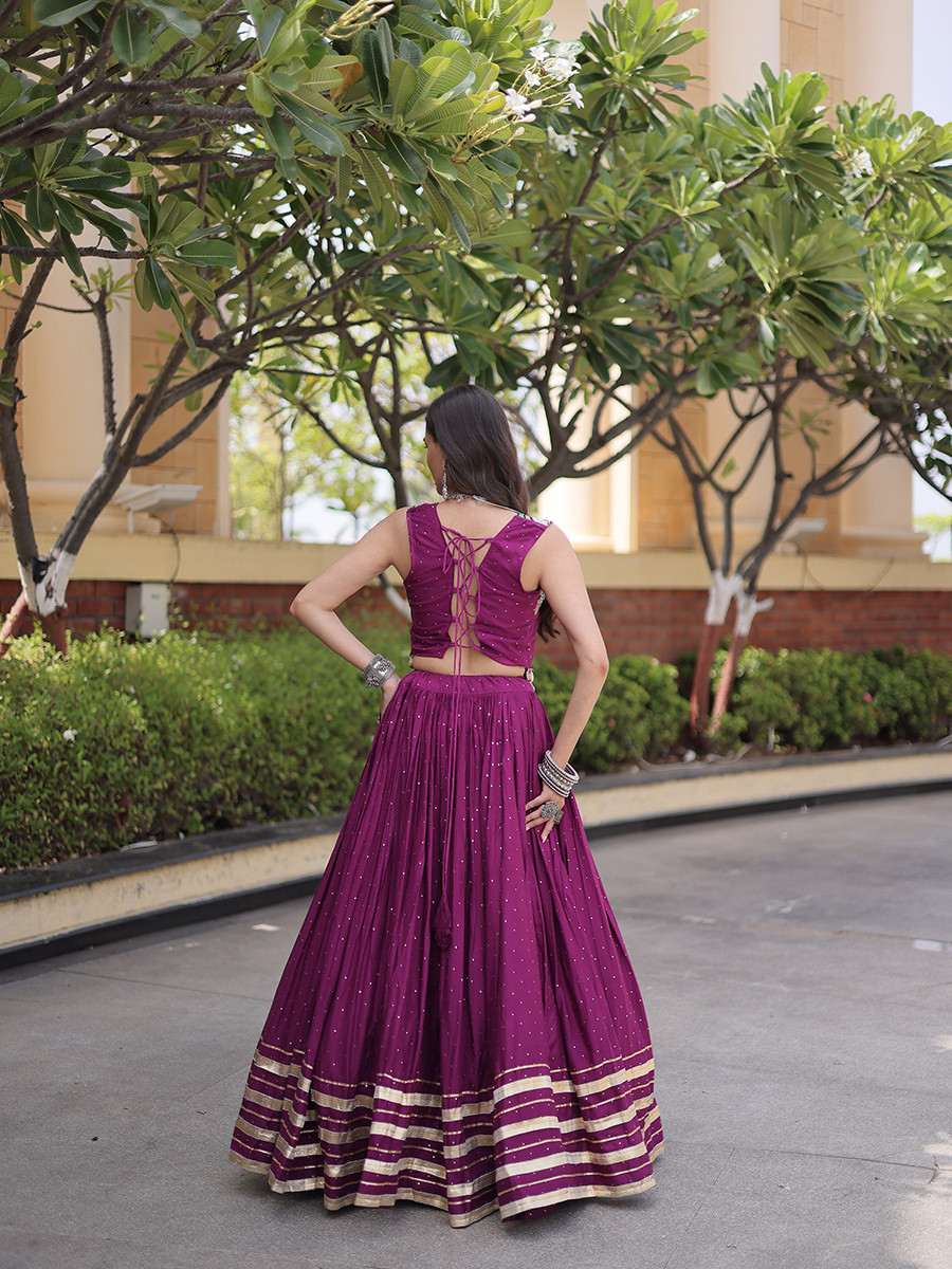 Purple Rayon Gamthi Mirror Work Wedding Reception Festival Party Wear Ready Circular Lehenga Choli