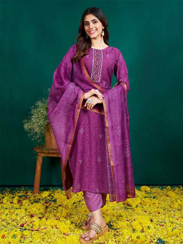 Purple Rayon Printed Casual Festival Ready Pant Salwar Kameez