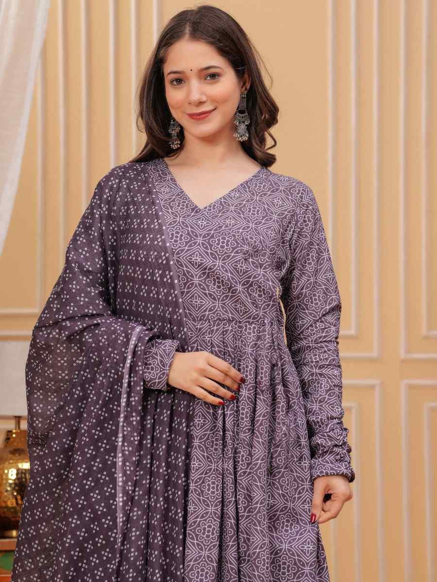 Purple Rayon Printed Party Wedding Festival Casual Ready Anarkali Salwar Kameez