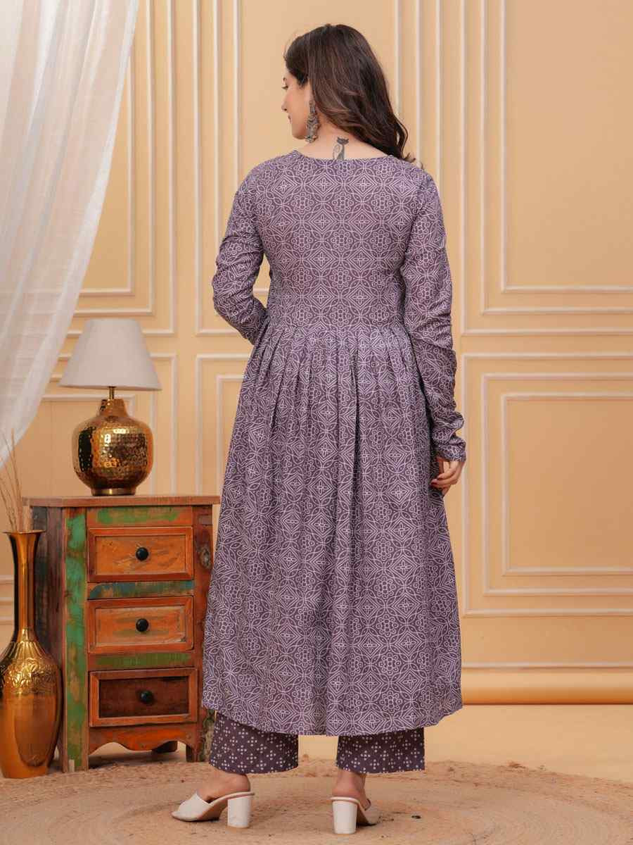 Purple Rayon Printed Party Wedding Festival Casual Ready Anarkali Salwar Kameez