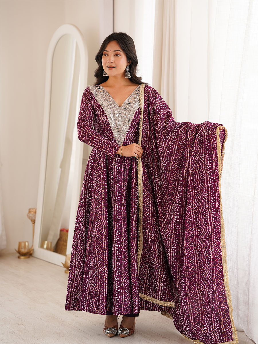 Purple Rayon Silk Embroidery Sequins Wedding Party Festival Casual Ready Anarkali Pant Salwar Kameez
