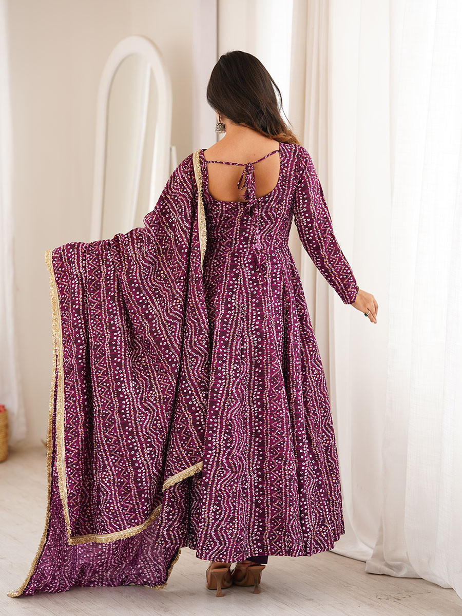 Purple Rayon Silk Embroidery Sequins Wedding Party Festival Casual Ready Anarkali Pant Salwar Kameez