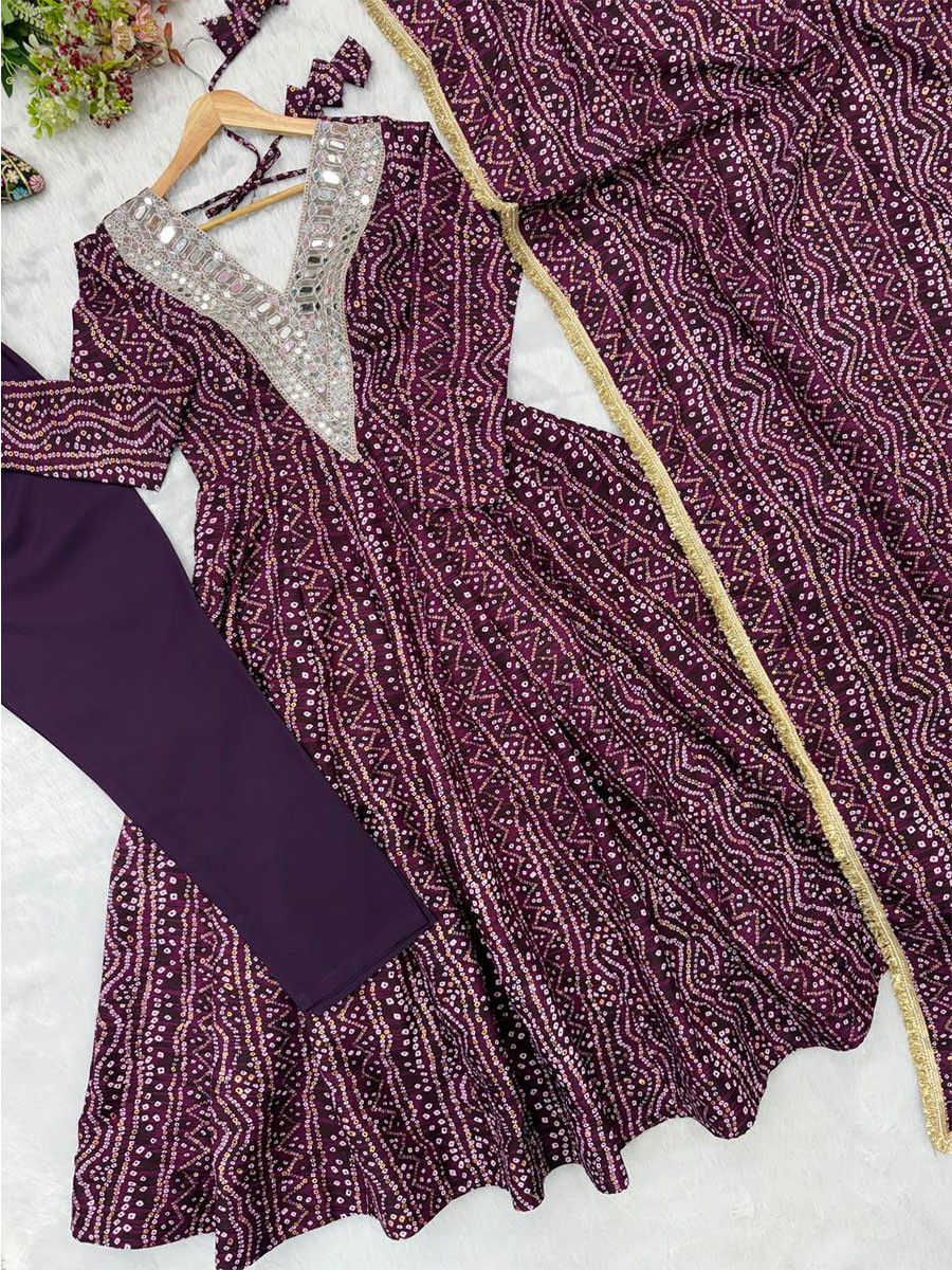 Purple Rayon Silk Embroidery Sequins Wedding Party Festival Casual Ready Anarkali Pant Salwar Kameez