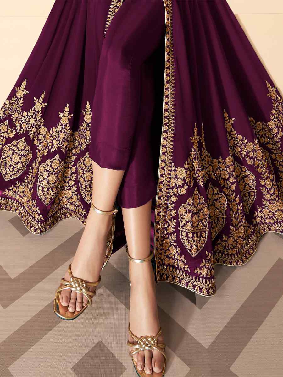 Purple Real Georgette Embroidered Engagement Party Lawn Salwar Kameez