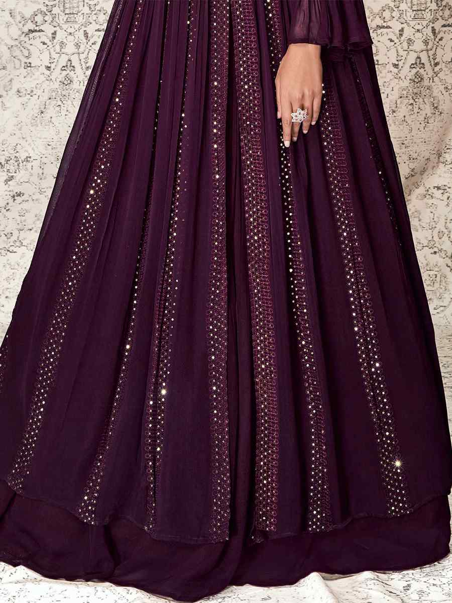 Purple Real Georgette Embroidered Festival Anarkali Salwar Kameez
