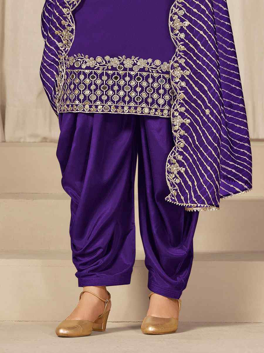 Purple Roman Silk Embroidered Festival Wedding Patiala Salwar Kameez