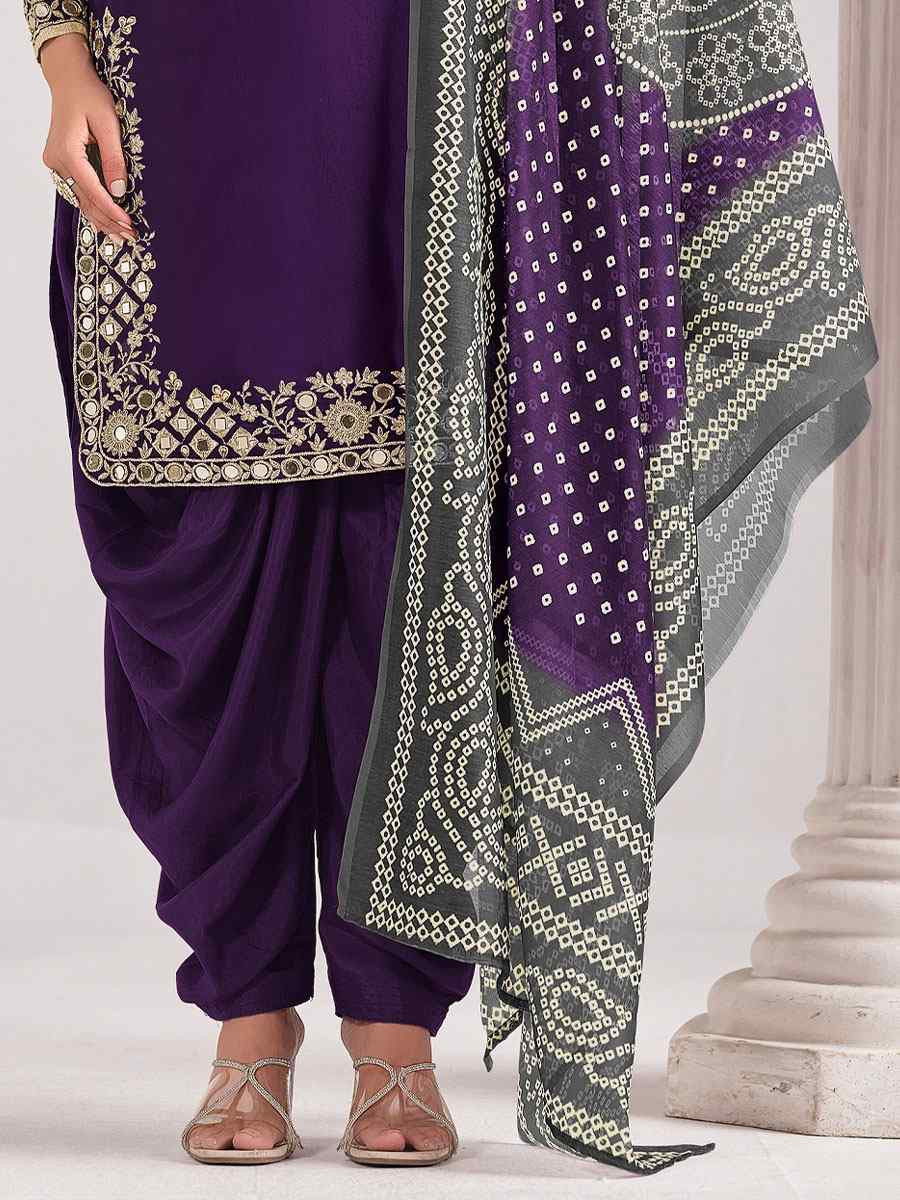 Purple Roman Silk Embroidered Festival Wedding Patiala Salwar Kameez