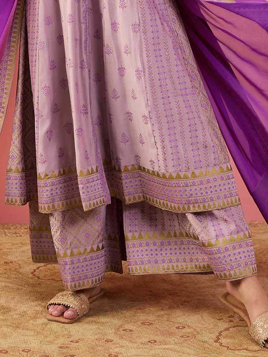 Purple Roman Silk Embroidered Party Wedding Ready A-Line Salwar Kameez