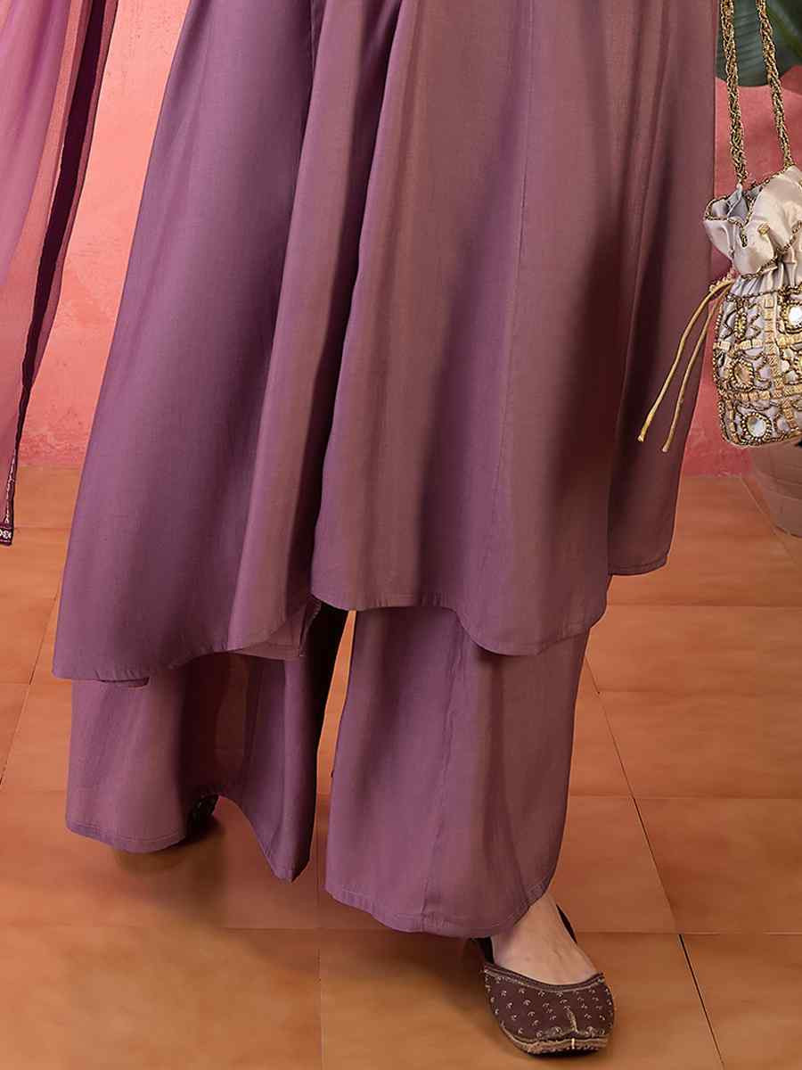 Purple Roman Silk Embroidered Party Wedding Ready Palazzo Pant Salwar Kameez