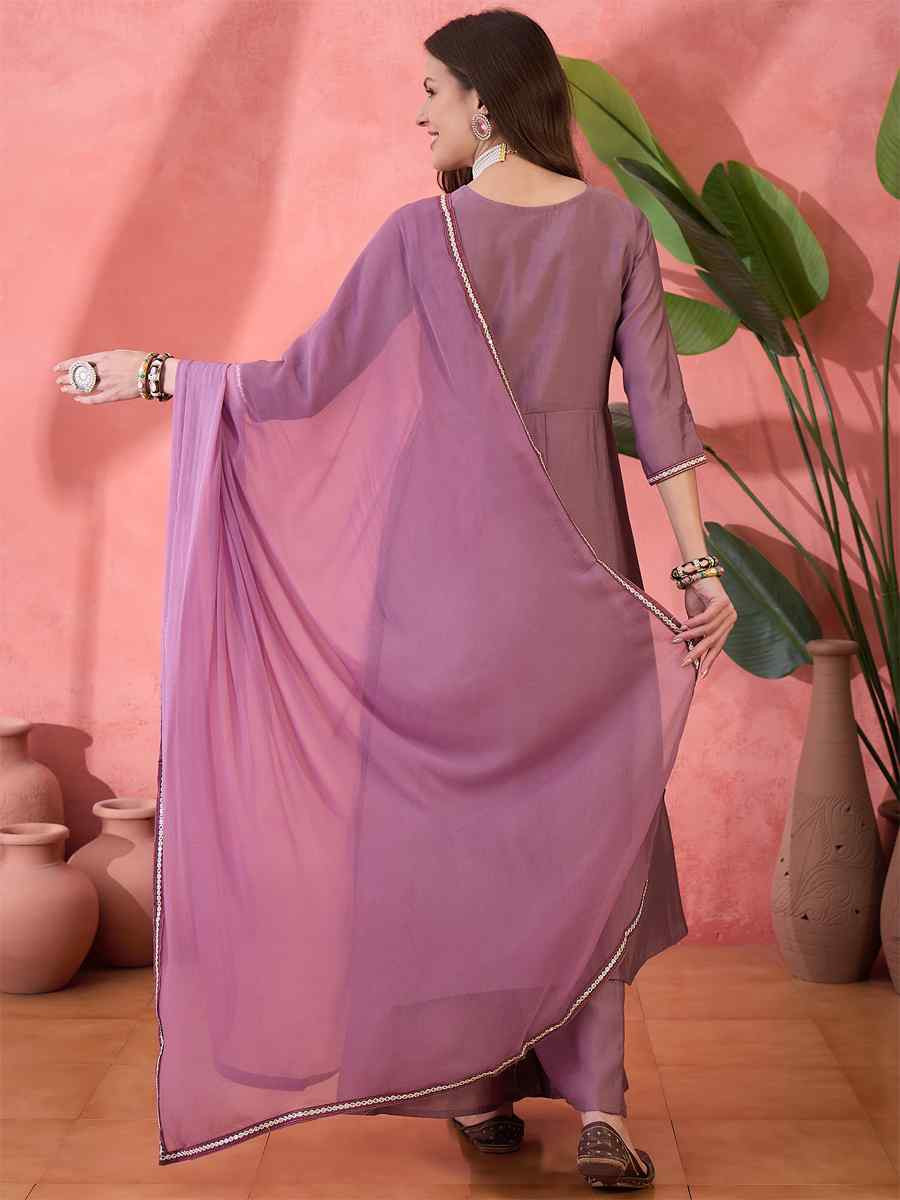 Purple Roman Silk Embroidered Party Wedding Ready Palazzo Pant Salwar Kameez