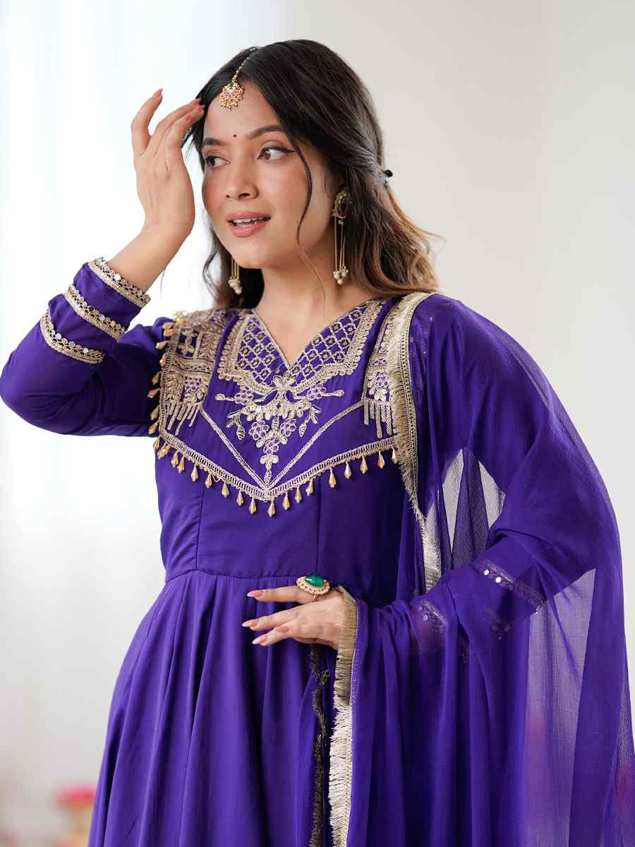 Purple Roman Silk Embroidery Party Wedding Festival Casual Ready Pant Anarkali Salwar Kameez
