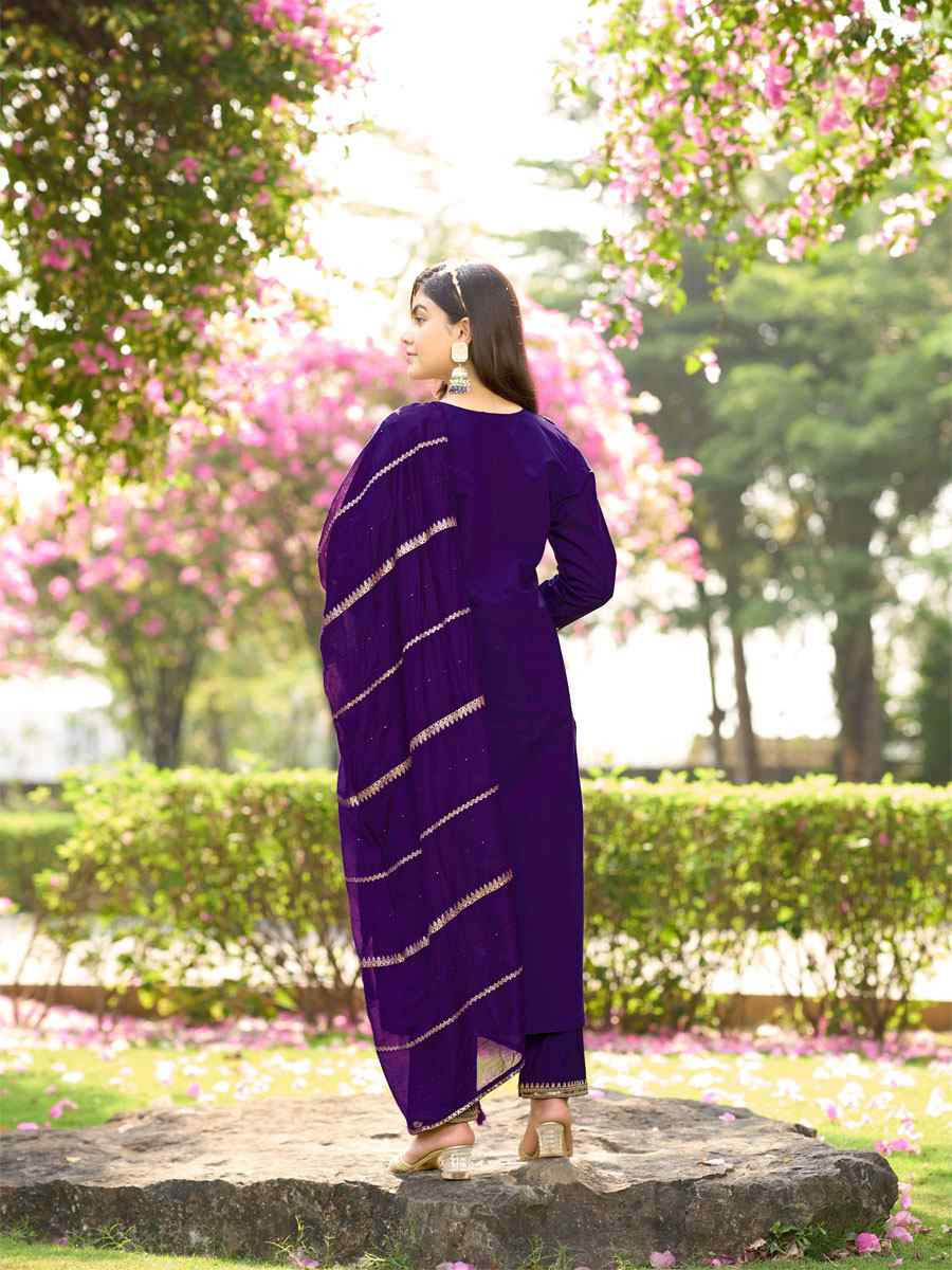 Purple Roman Silk Embroidery Party Wedding Festival Casual Ready Pant Salwar Kameez