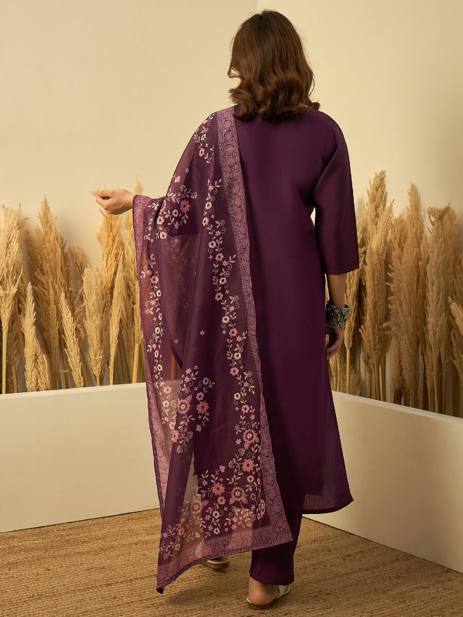 Purple Roman Silk Embroidery Wedding Party Festival Casual Pant Salwar Kameez