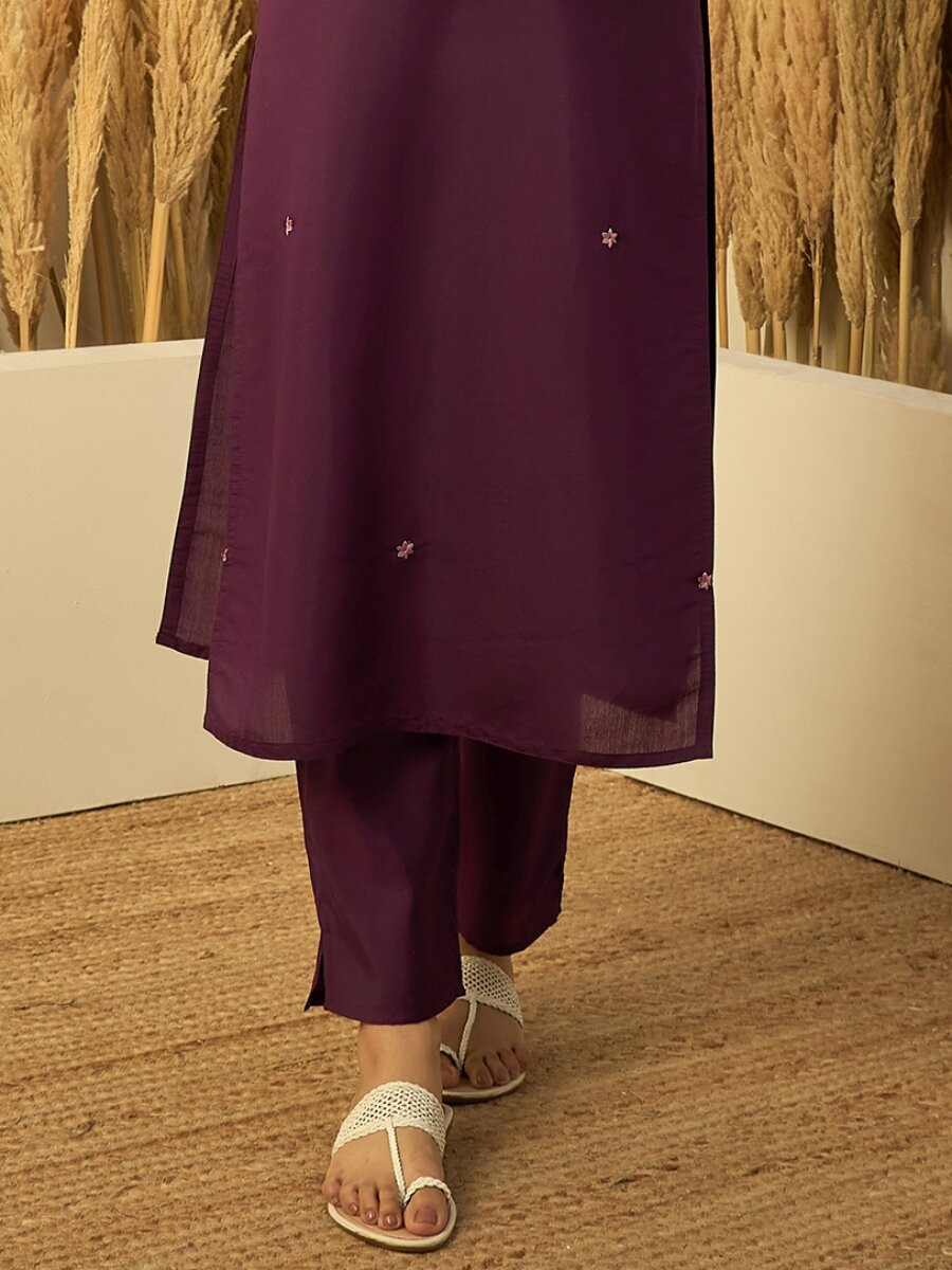 Purple Roman Silk Embroidery Wedding Party Festival Casual Ready Pant Salwar Kameez