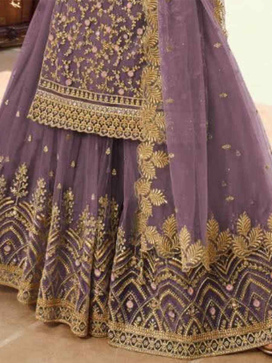 Purple Santoon Embroidered Bridesmaid Reception Kurti Lehenga Choli