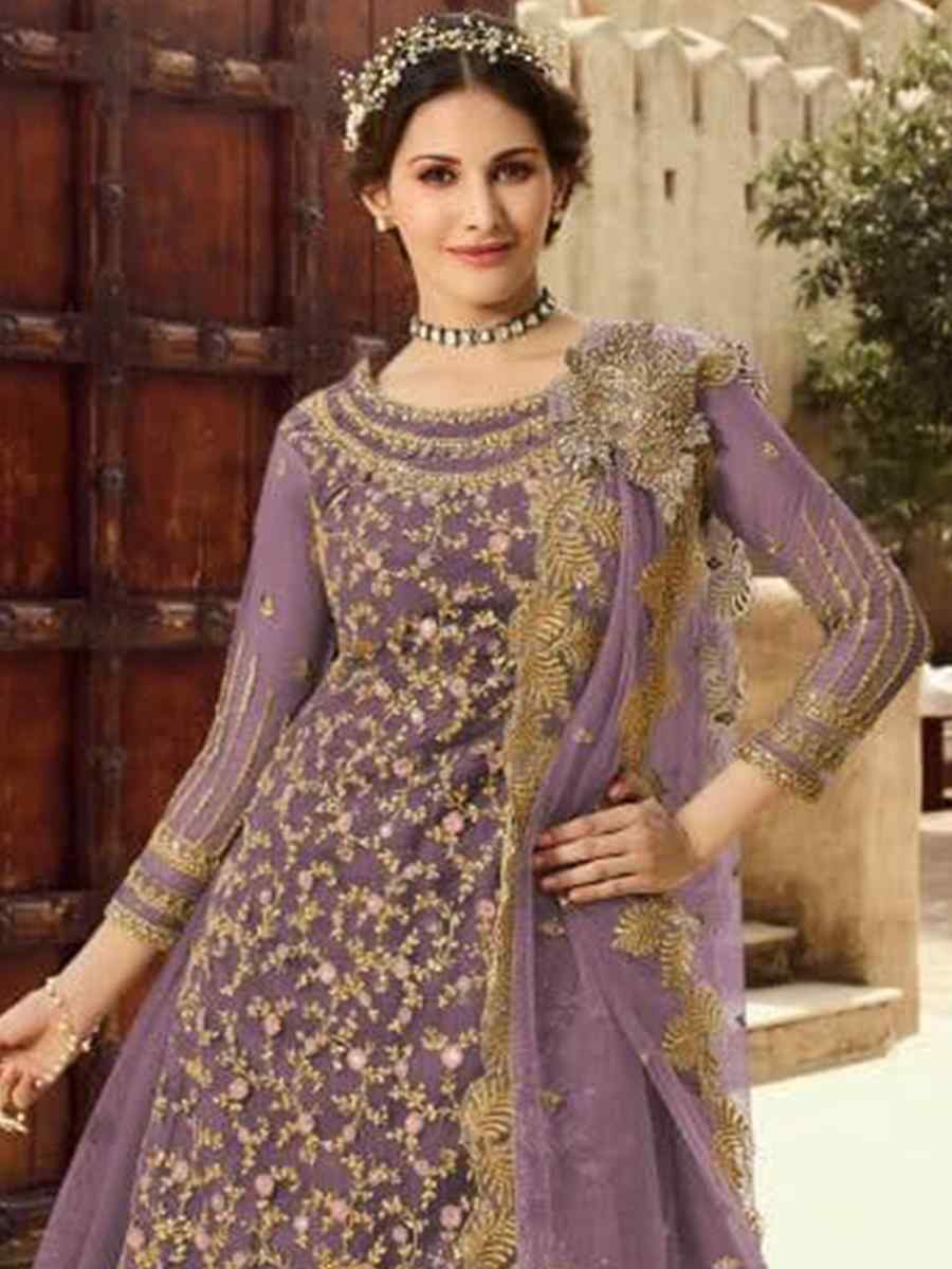 Purple Santoon Embroidered Bridesmaid Reception Kurti Lehenga Choli