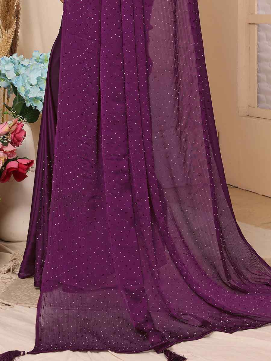 Purple Satin Chiffon Printed Casual Festival Contemporary Saree