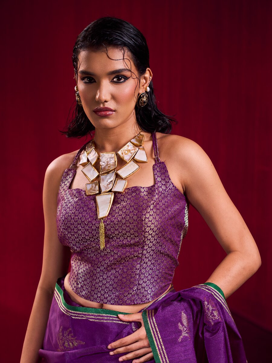Purple Satin Linen Silk Handwoven Weaving Wedding Reception Party Festival Heavy Border Sarees