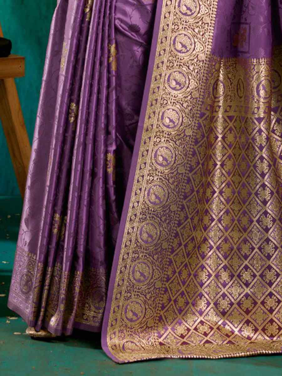 Purple Satin Silk Handwoven Casual Reception Festival Wedding Fancy Classic Style Sarees